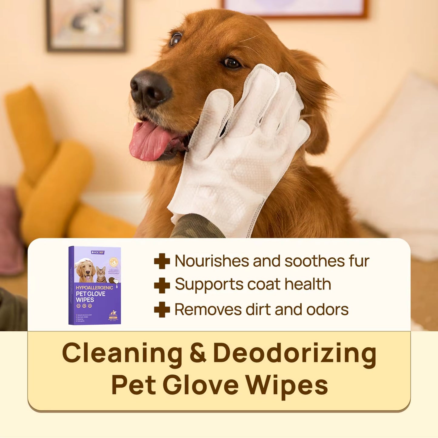 6Pcs Hypoallergenic Pet Cleaning Glove Wipes Private Label Biodegradable Pet Grooming Gloves Wet Wipes for Dogs and Cats