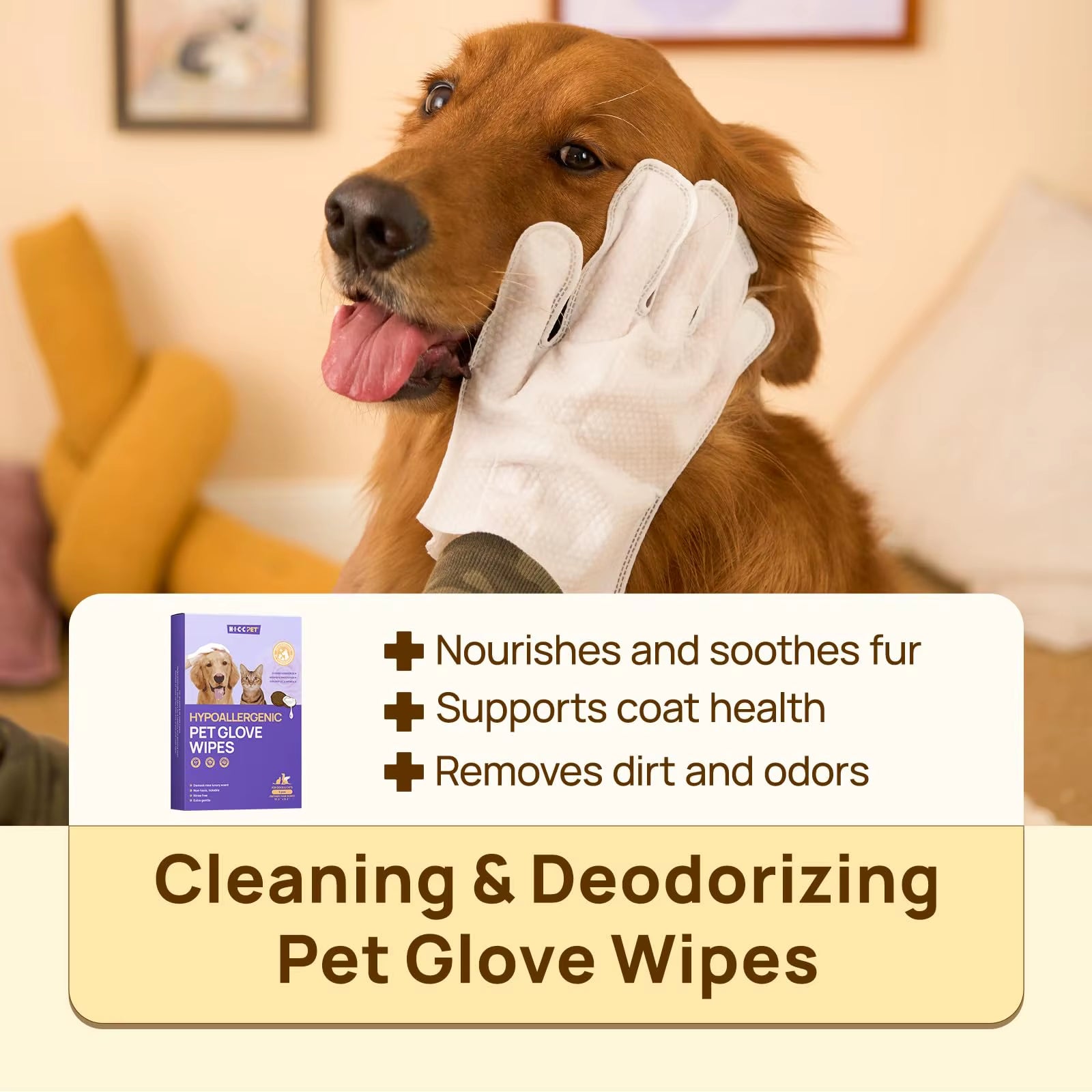 6Pcs Hypoallergenic Pet Cleaning Glove Wipes Private Label Biodegradable Pet Grooming Gloves Wet Wipes for Dogs and Cats