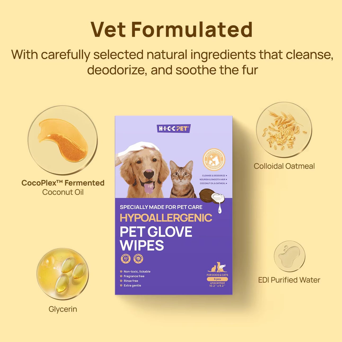 6Pcs Hypoallergenic Pet Cleaning Glove Wipes Private Label Biodegradable Pet Grooming Gloves Wet Wipes for Dogs and Cats