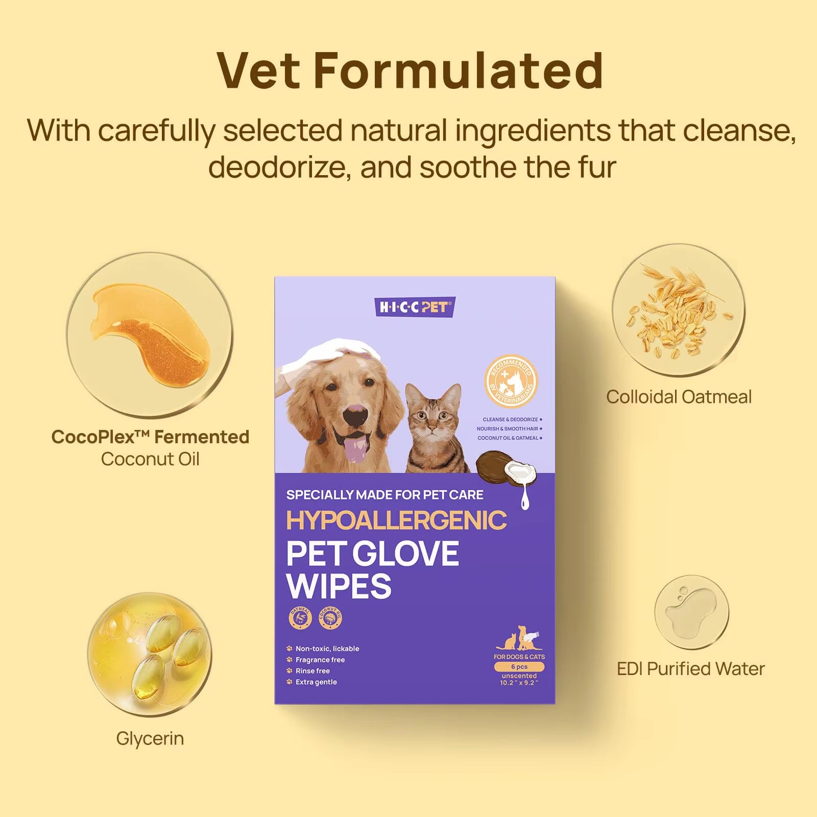 6Pcs Hypoallergenic Pet Cleaning Glove Wipes Private Label Biodegradable Pet Grooming Gloves Wet Wipes for Dogs and Cats