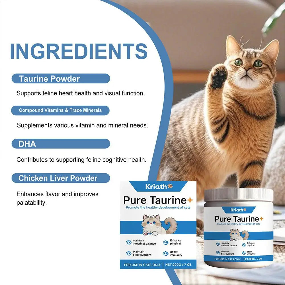 Cat Taurine Powder Eye Heart Health Care Dietary Supplement for Kitten Adult Cats Immune System Support Nutrient Food Additive