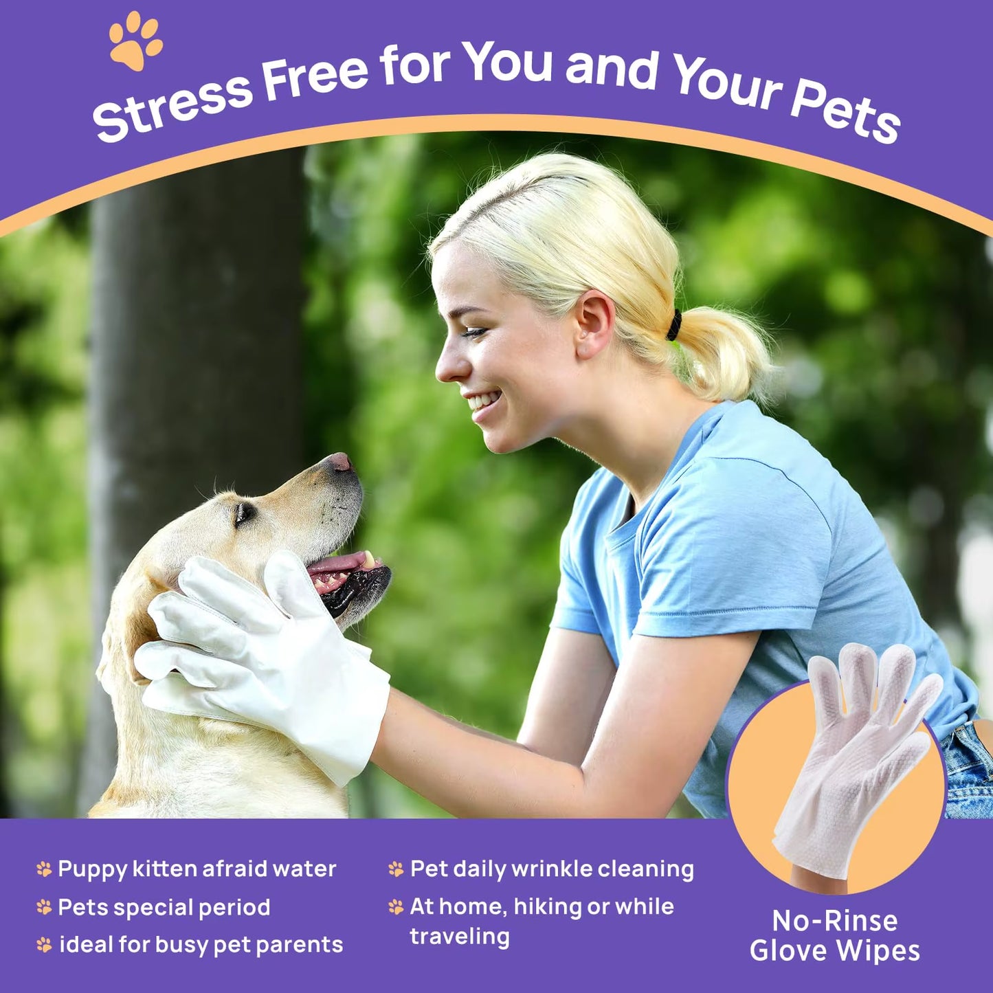 6Pcs Hypoallergenic Pet Cleaning Glove Wipes Private Label Biodegradable Pet Grooming Gloves Wet Wipes for Dogs and Cats