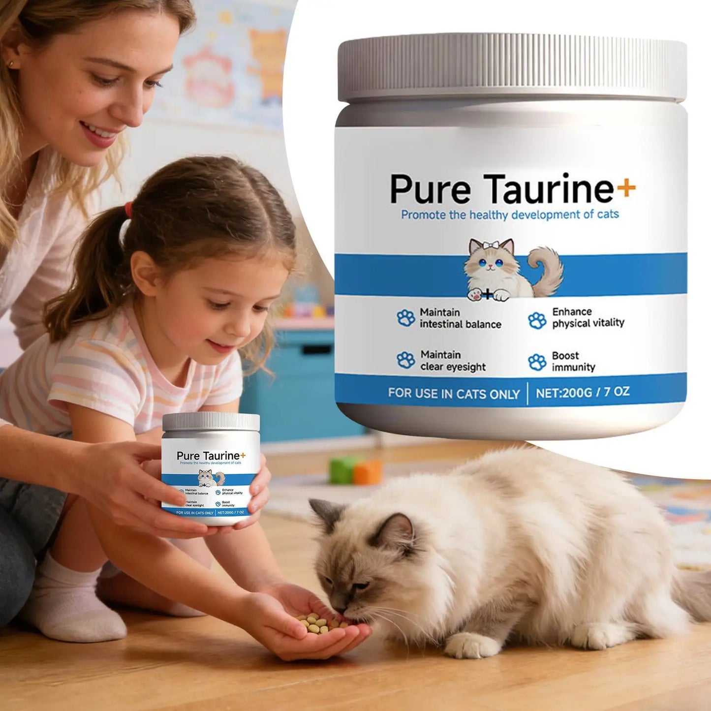 Cat Taurine Powder Support for Pet Heart Health Promote Maintain Visual Function Smooth Hair Pet Daily Care Nutrition Powder