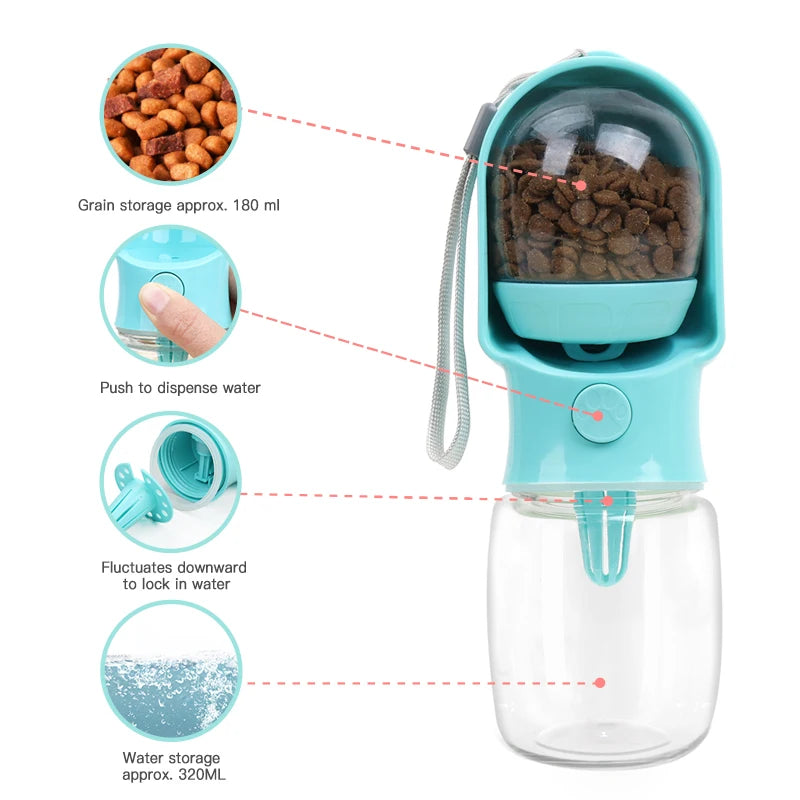 Portable Dog Drinking Water Bottle with Food Container Outdoor Puppy Pet Travel Walking Hiking Dog Water Bottle for Dogs