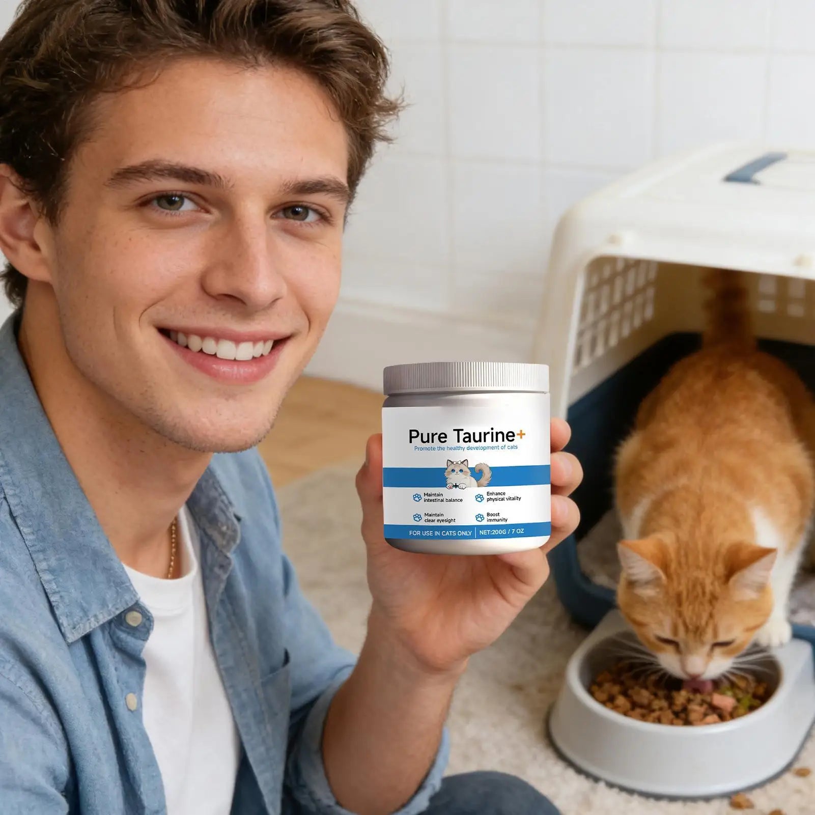 Cat Taurine Powder Support for Pet Heart Health Promote Maintain Visual Function Smooth Hair Pet Daily Care Nutrition Powder